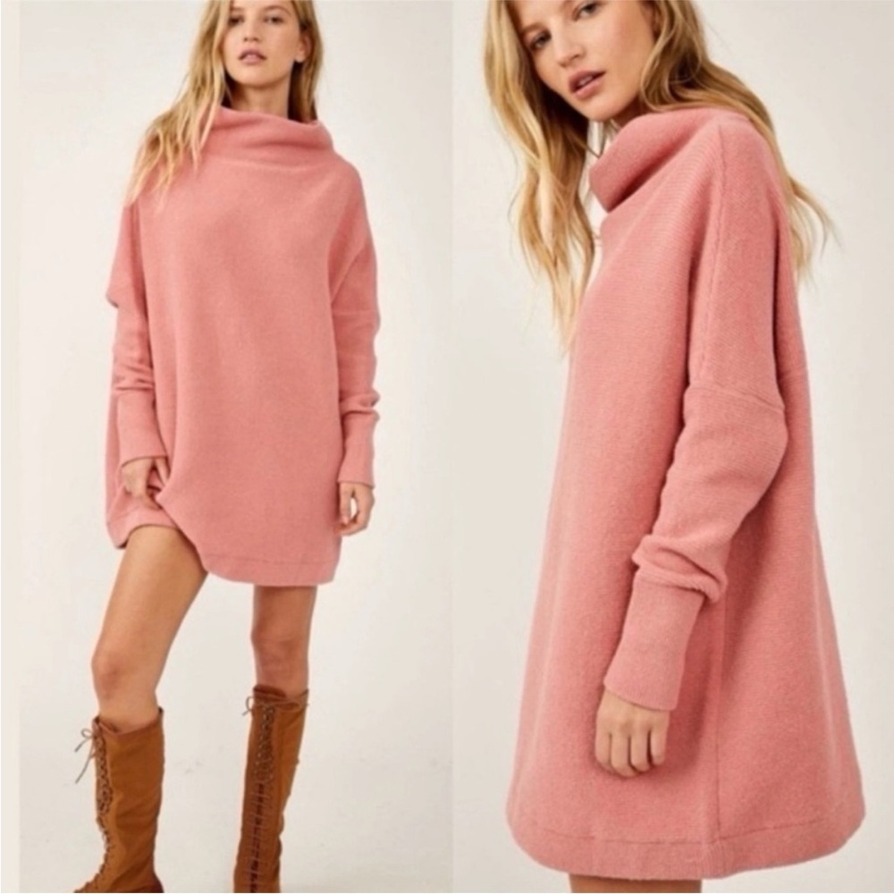 Free People Ottoman Slouchy Tunic Sweater Pink Sun Sand Medium